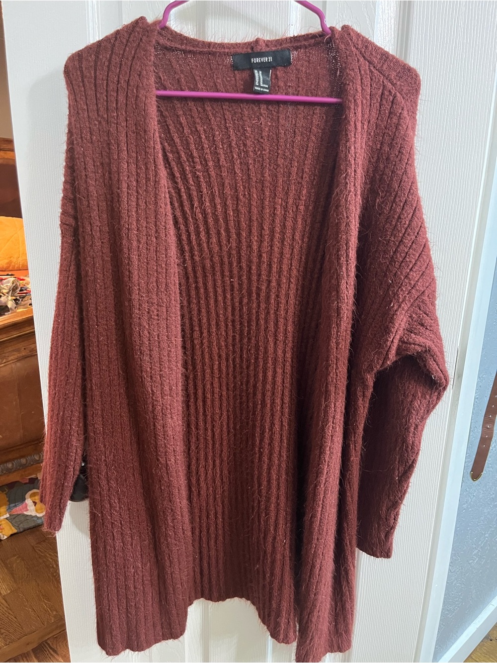 Forever 21 Open-Front Ribbed Cardigan Sweater - Burnt Red